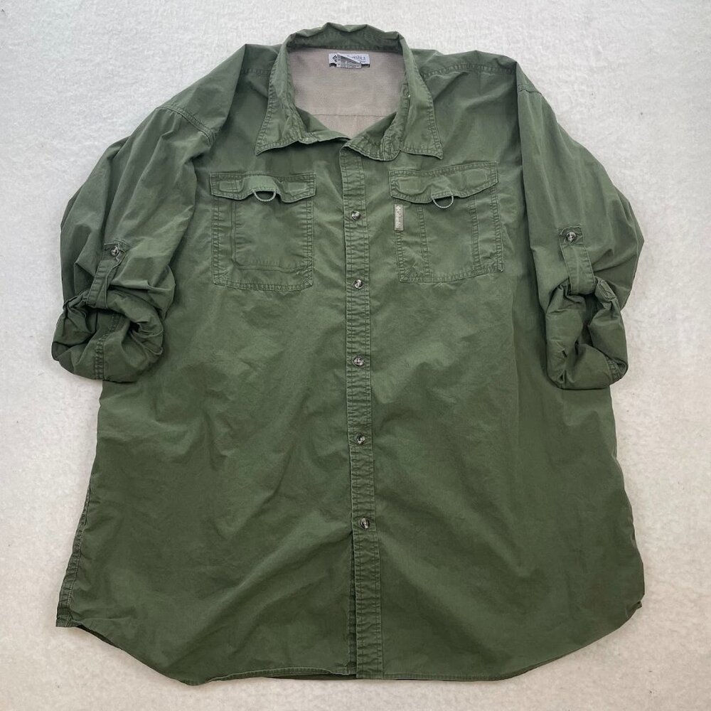 Columbia Men's Green Long Roll Sleeve Button-Down Outdoor Utility Shirt 3XT